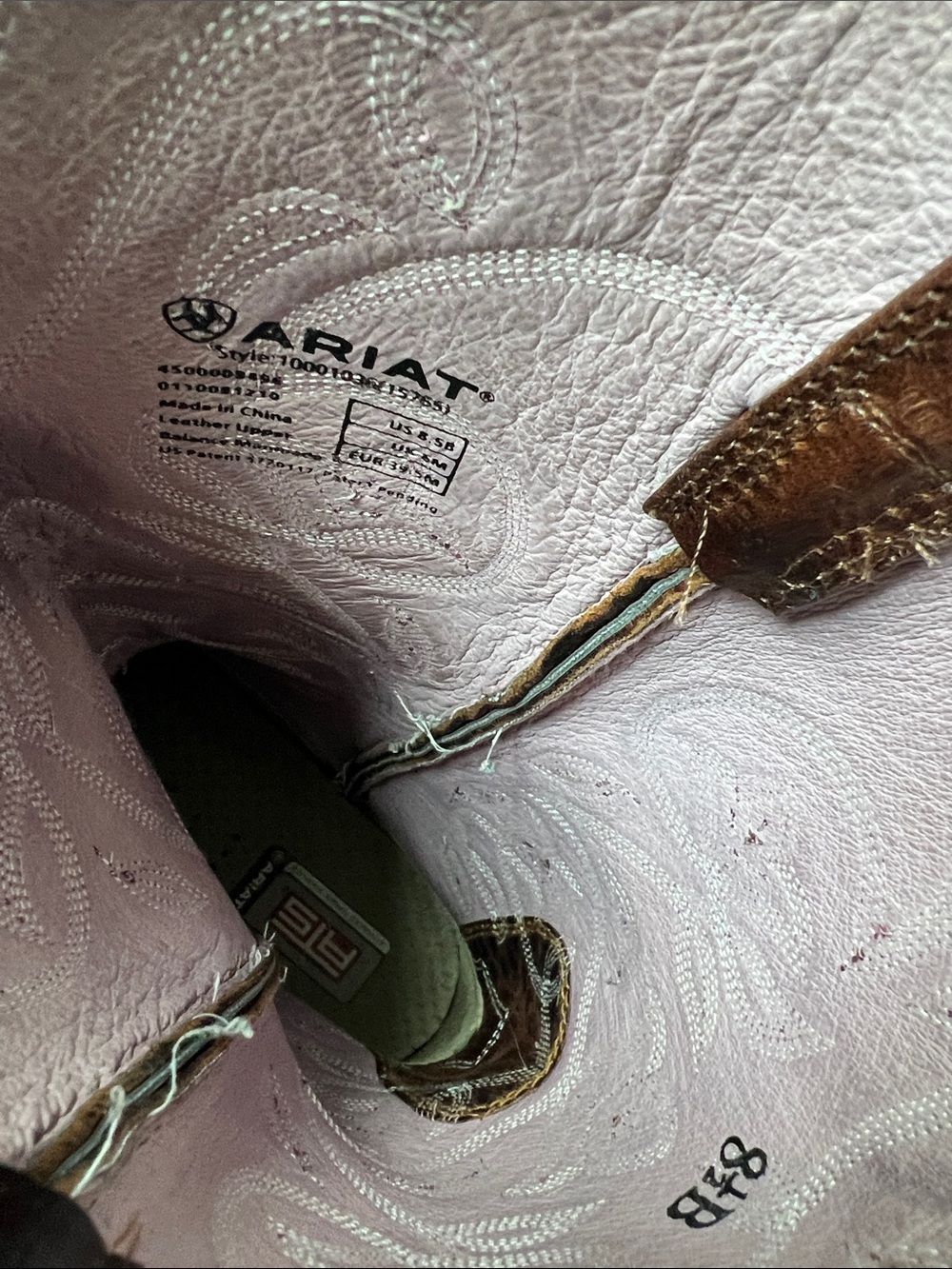 Ariat Brown Leather Western Heeled Boots with Pink Stitching - Picture 9 of 12